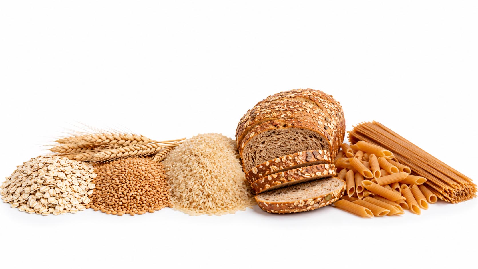 Bowls of rice, oats, wheat and other grains