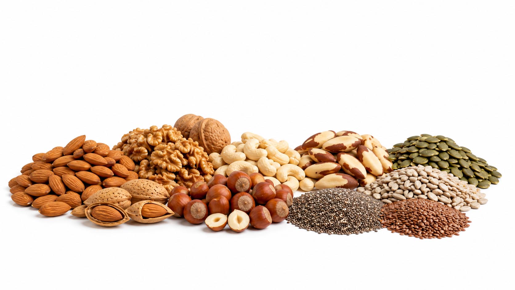A mixed selection of nuts and seeds